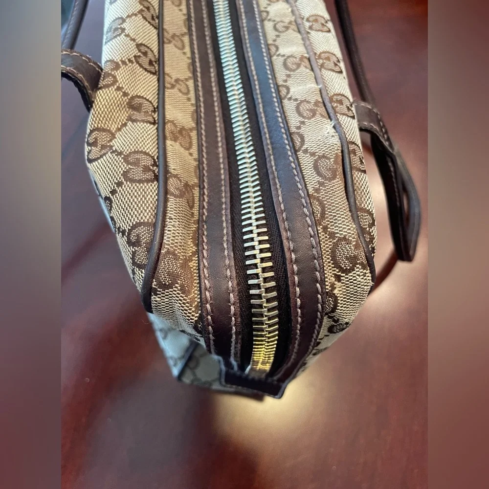 Vintage Gucci Beige and Brown Monogram Shoulder Bag - Picture 9 of 15